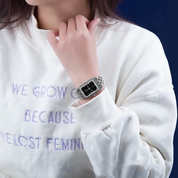 Silver Watch Women square marcasite on wrist