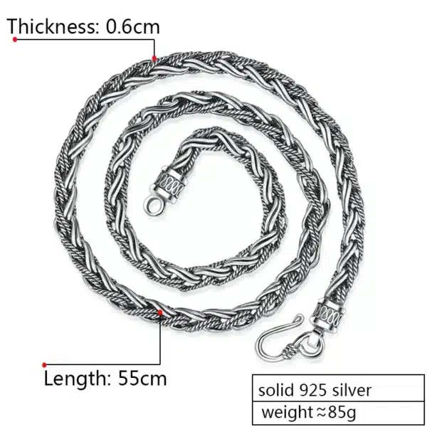 Silver Necklace 925 marine's rope details and measures