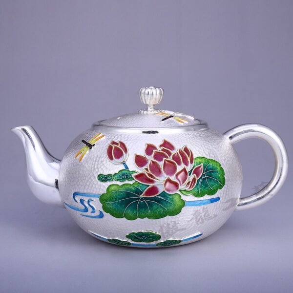 Silver Tea Set colored lotus kettle tea pot
