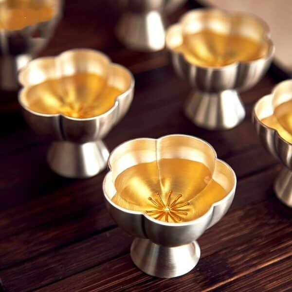 Silver Tea Set pumpkin shape cup details