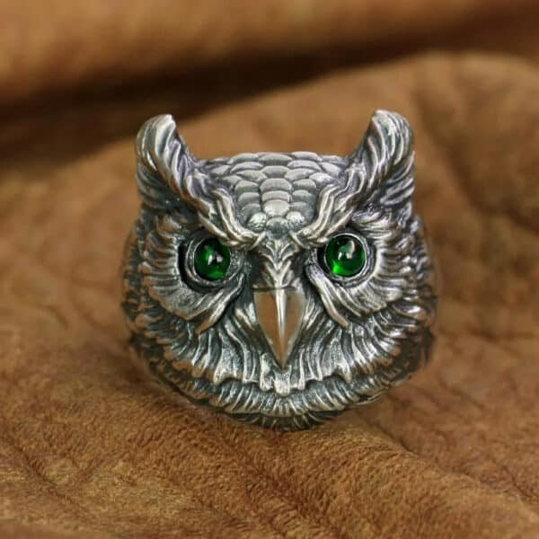 Silver Ring 925 owl zircon green