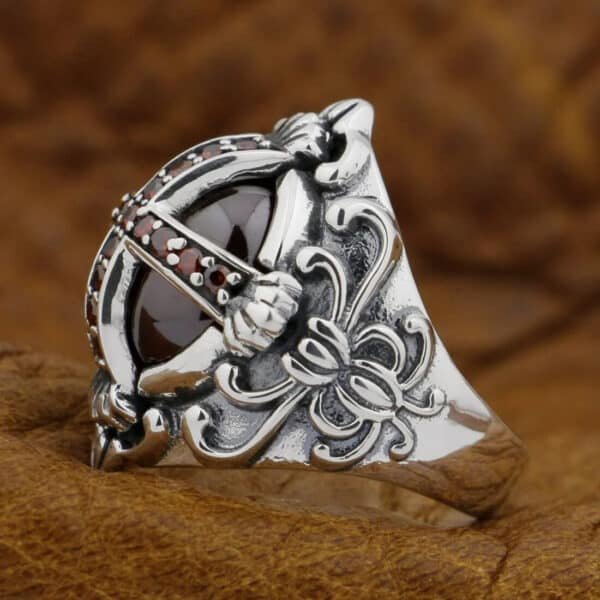 Silver Ring 925 red knight cross left side